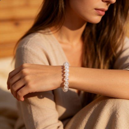 Bracelet "Esprit Léger" en Cristal de Roche Craquelé - 8mm / 17cm - L'Arbre des Chakras