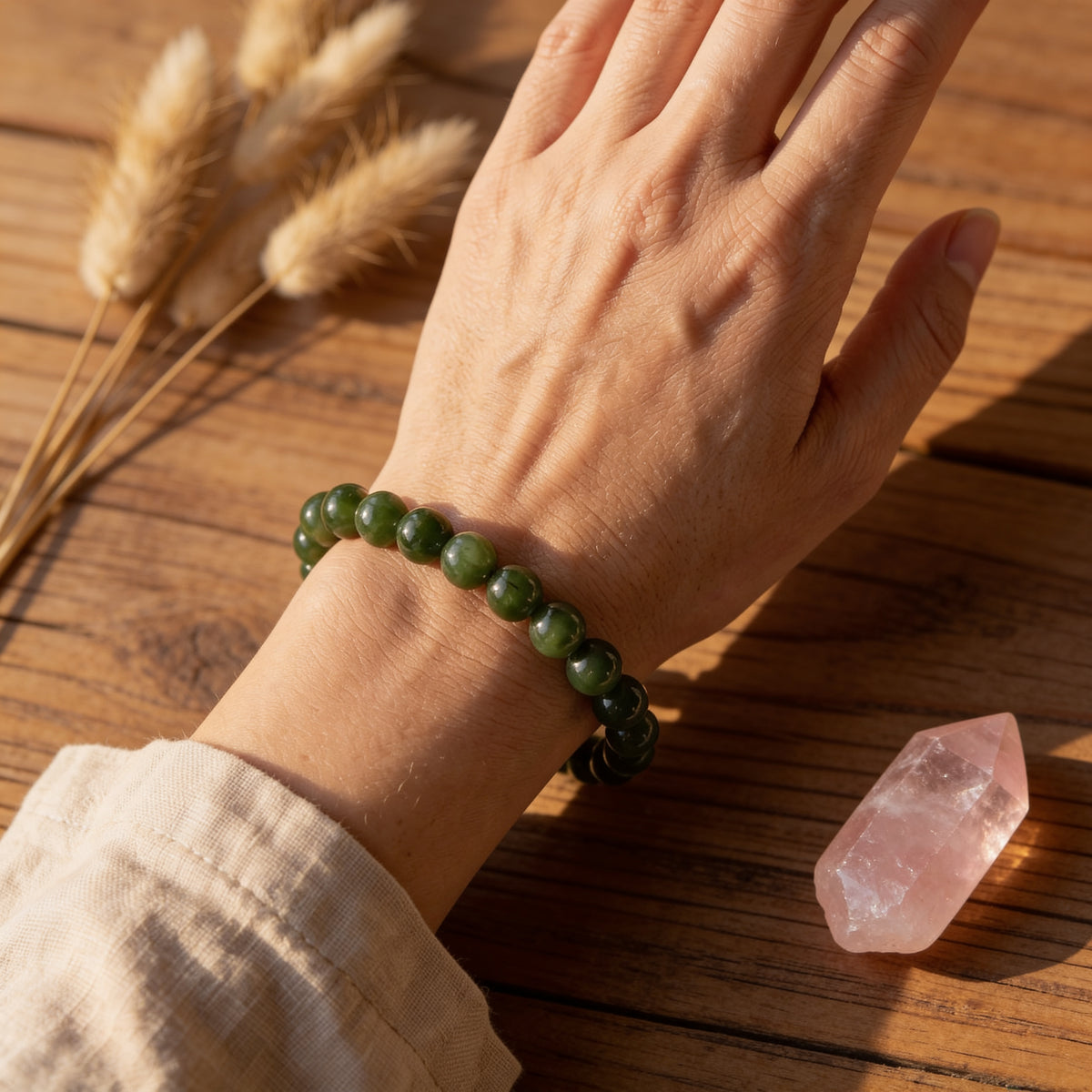 Bracelet Jade Néphrite — Prospérité, Sagesse & Harmonie