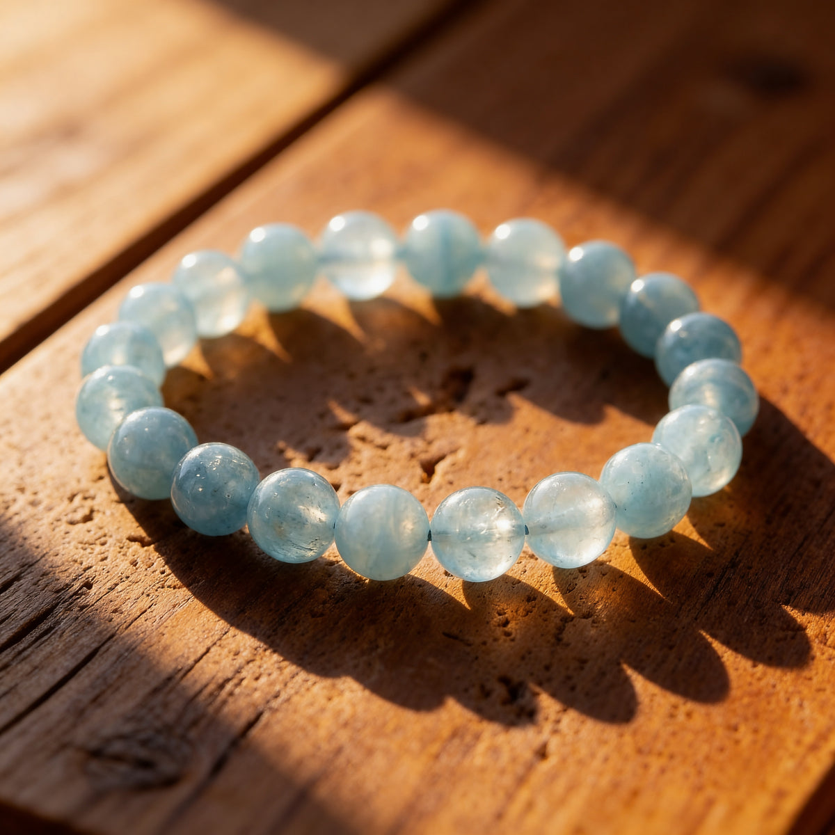 Bracelet "Bonheur" en Aigue-Marine - 6mm / 17cm - L'Arbre des Chakras