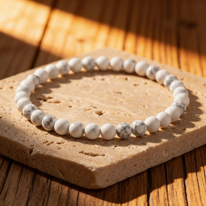 Bracelet Fin en Pierres Naturelles de 4mm - Howlite / 17cm - L'Arbre des Chakras