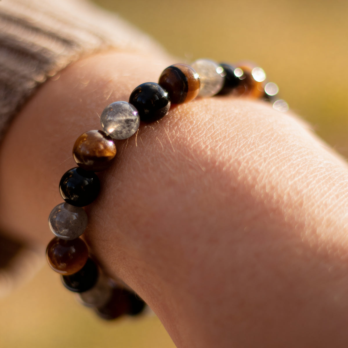 Bracelet Tourmaline, Œil de Tigre & Labradorite — Bouclier Complet