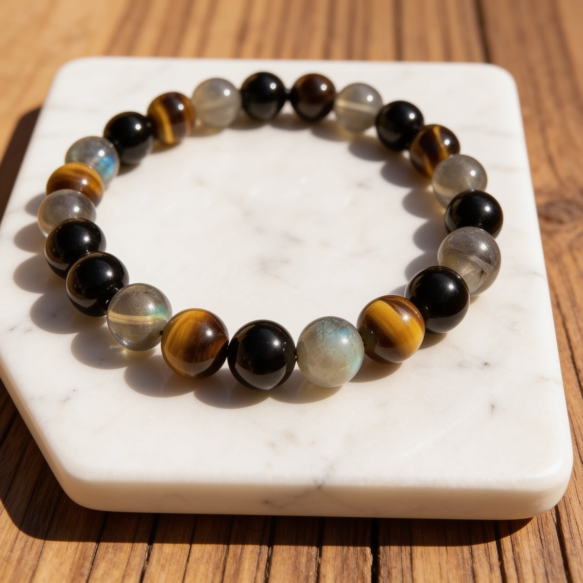 Bracelet "Protection Ultime" en Tourmaline, Oeil de Tigre & Labradorite - 17cm - L'Arbre des Chakras