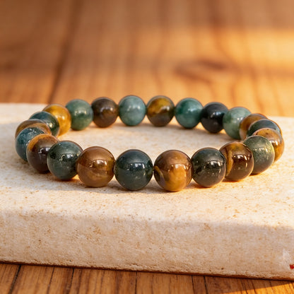 Bracelet "Équilibre & Protection" en Oeil de Tigre & Agate Mousse - 17cm - L'Arbre des Chakras