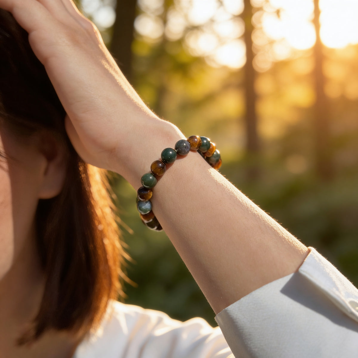 Bracelet Œil de Tigre & Agate Mousse — Équilibre & Protection Naturelle