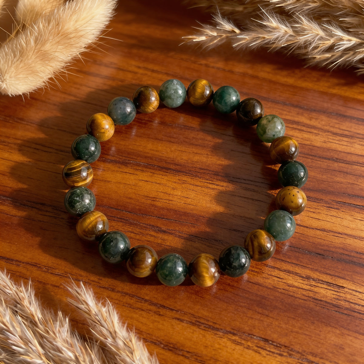 Bracelet Œil de Tigre & Agate Mousse — Équilibre & Protection Naturelle