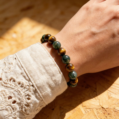 Bracelet Œil de Tigre & Agate Mousse — Équilibre & Protection Naturelle