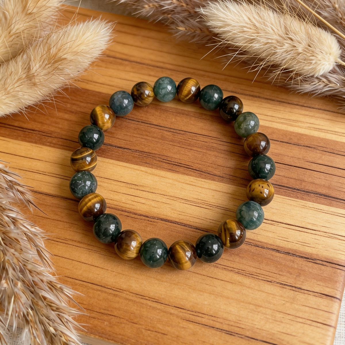 Bracelet Œil de Tigre & Agate Mousse — Équilibre & Protection Naturelle