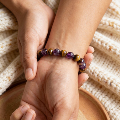 Bracelet Améthyste & Œil de Tigre — Sérénité & Courage