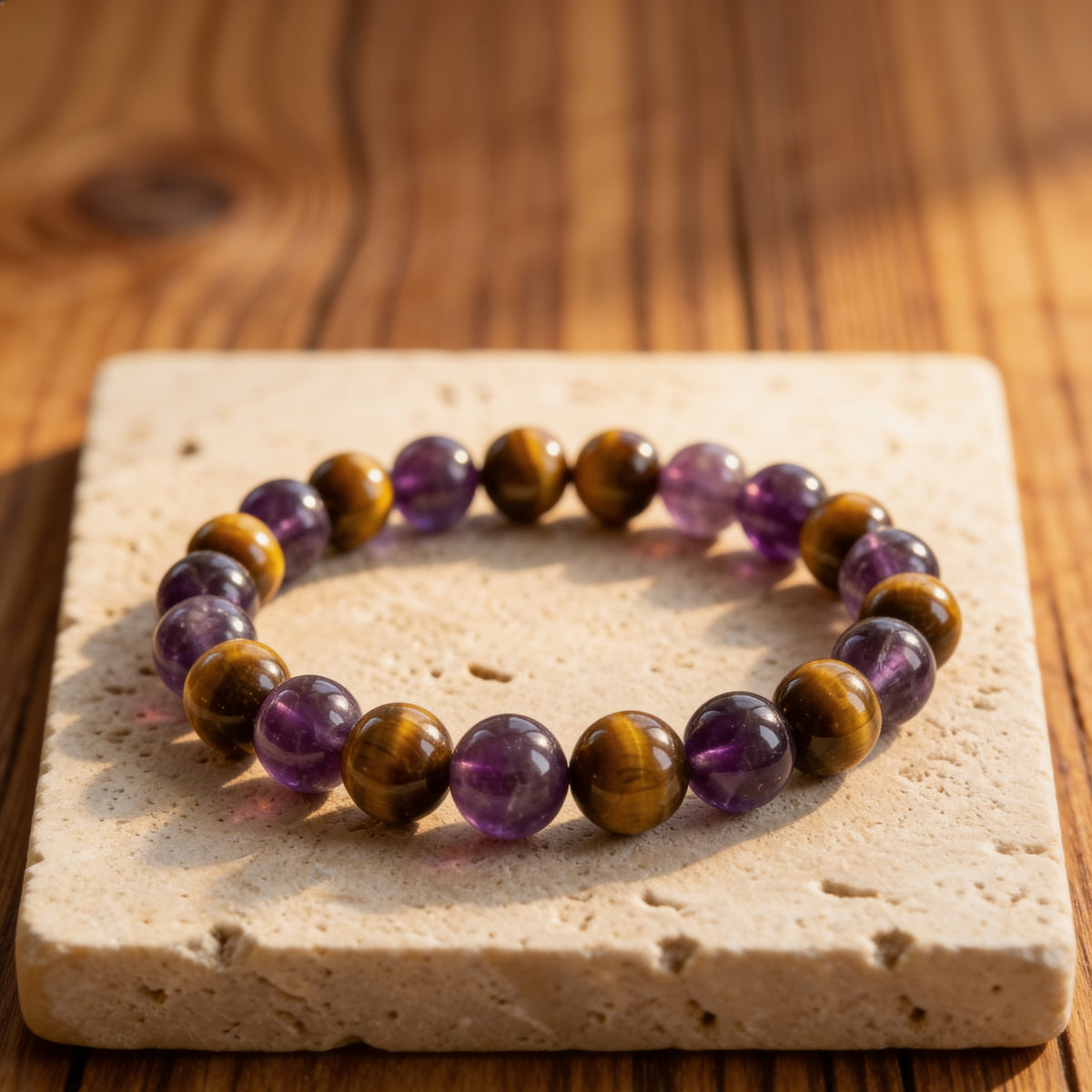 Bracelet "Délivrance" en Améthyste & Oeil de Tigre - 17cm - L'Arbre des Chakras