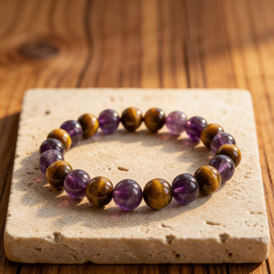 Bracelet "Délivrance" en Améthyste & Oeil de Tigre - 17cm - L'Arbre des Chakras
