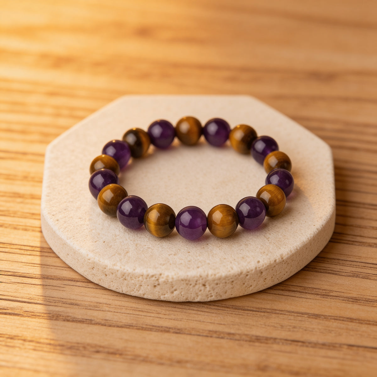 Bracelet Améthyste & Œil de Tigre — Sérénité & Courage
