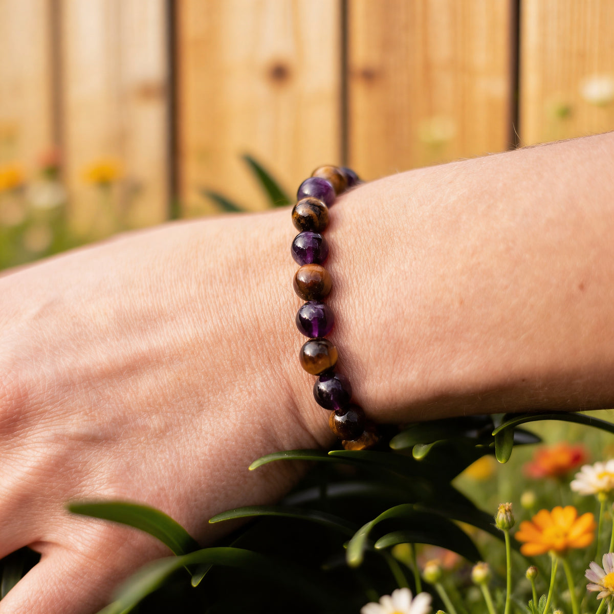 Bracelet Améthyste & Œil de Tigre — Sérénité & Courage