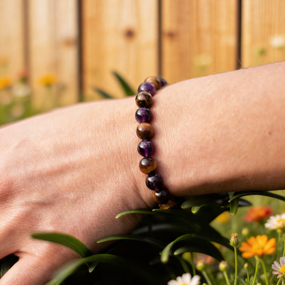 Bracelet Améthyste & Œil de Tigre — Sérénité & Courage