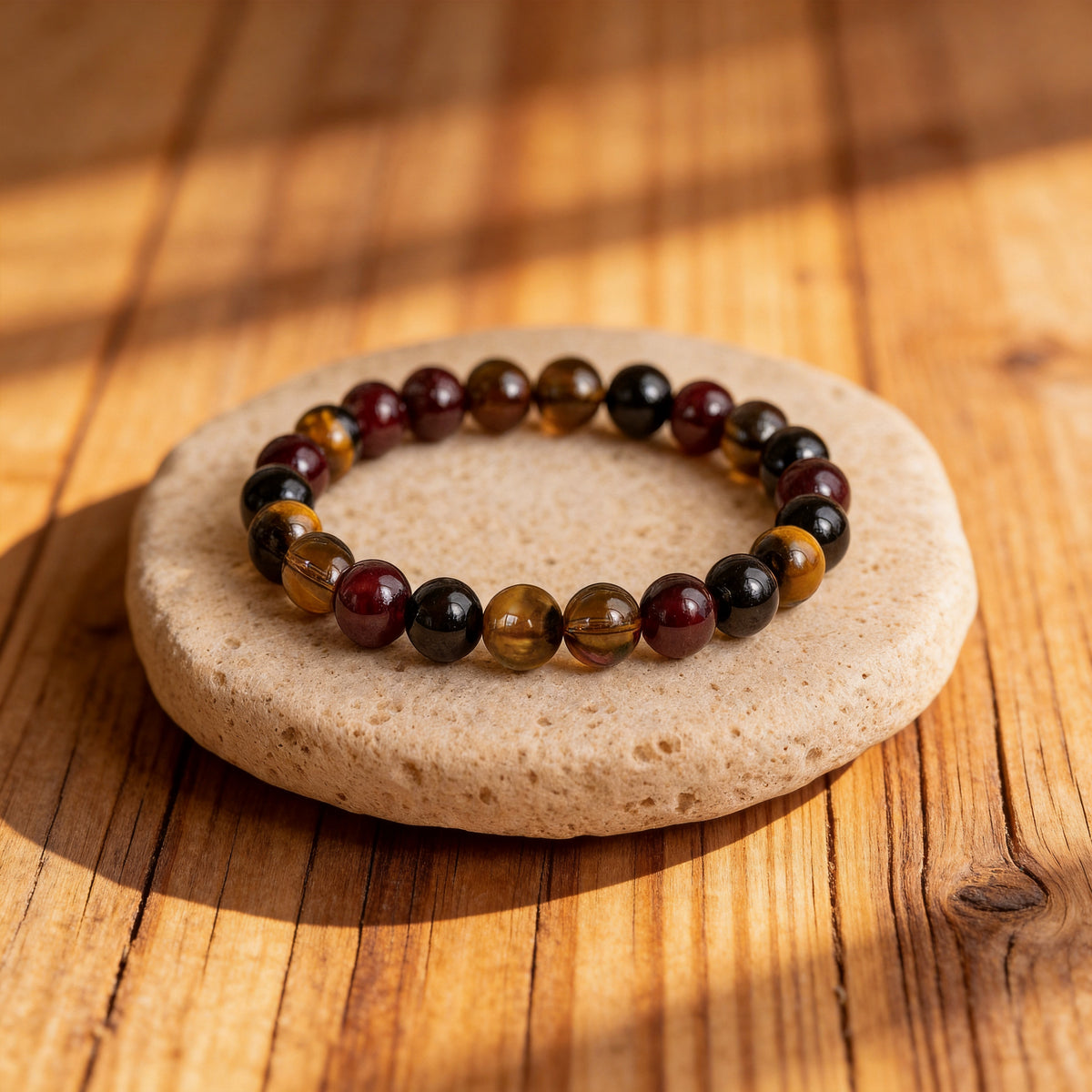 Bracelet Œil de Tigre & Grenat — Réussite & Protection