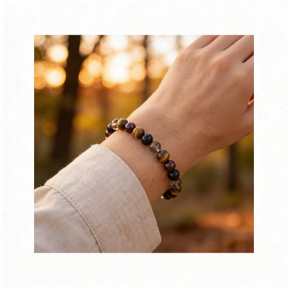Bracelet Œil de Tigre & Grenat — Réussite & Protection
