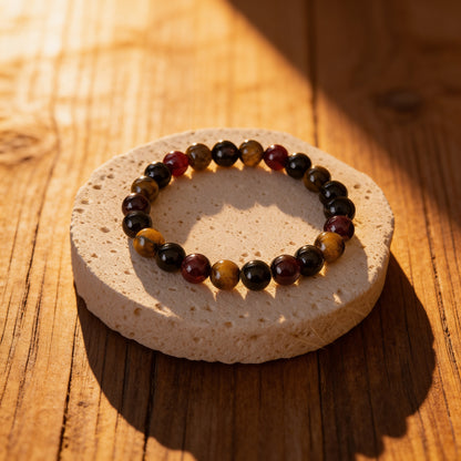 Bracelet Œil de Tigre & Grenat — Réussite & Protection