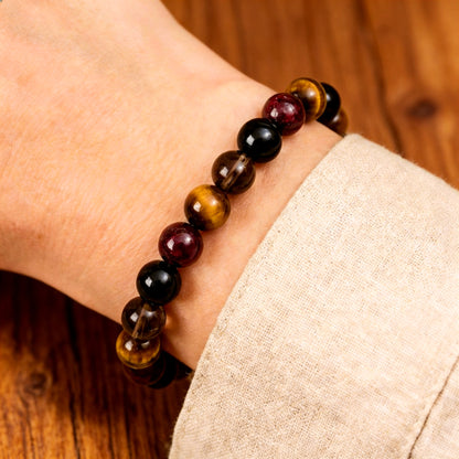 Bracelet Œil de Tigre & Grenat — Réussite & Protection