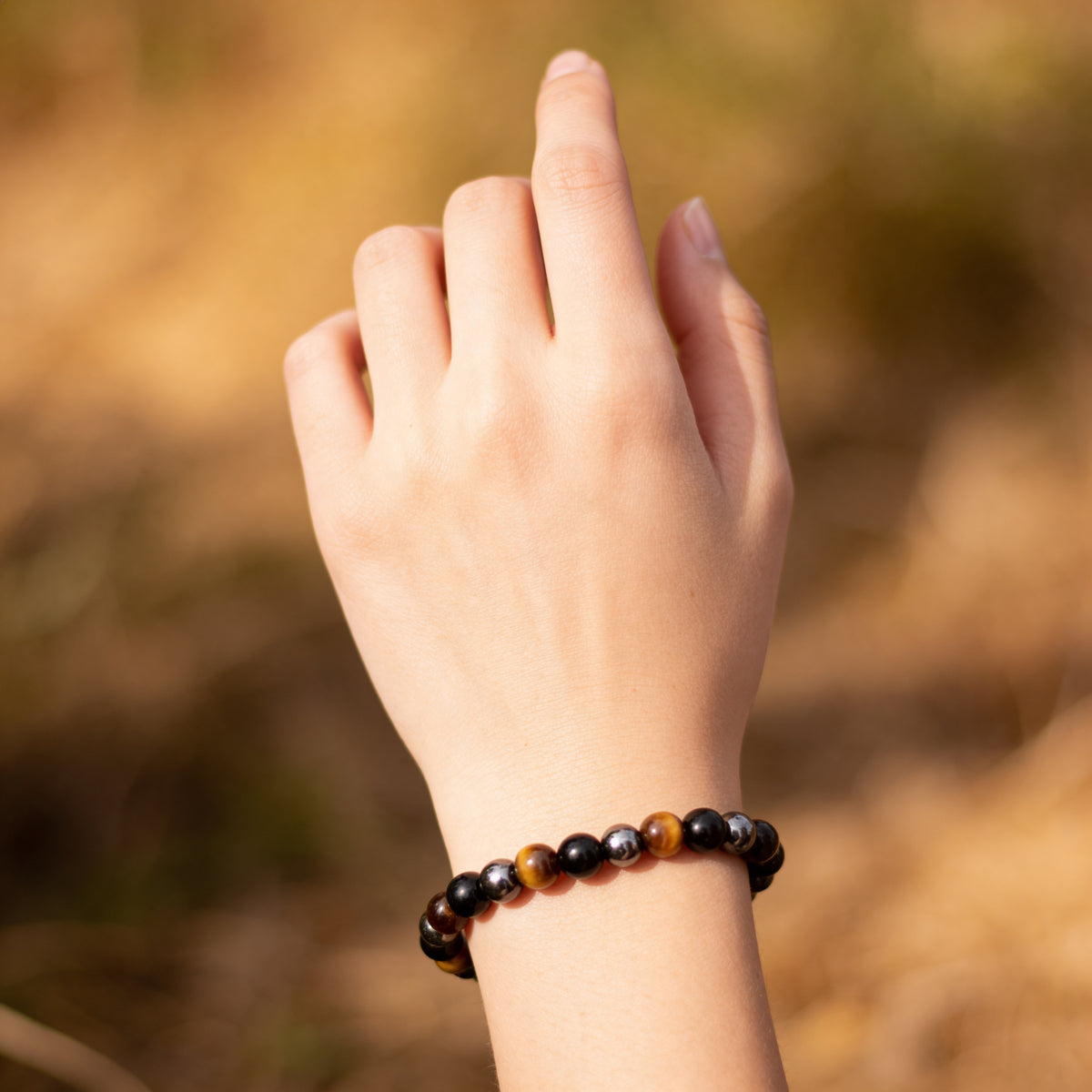 Bracelet Triple Protection — Œil de Tigre, Hématite & Obsidienne