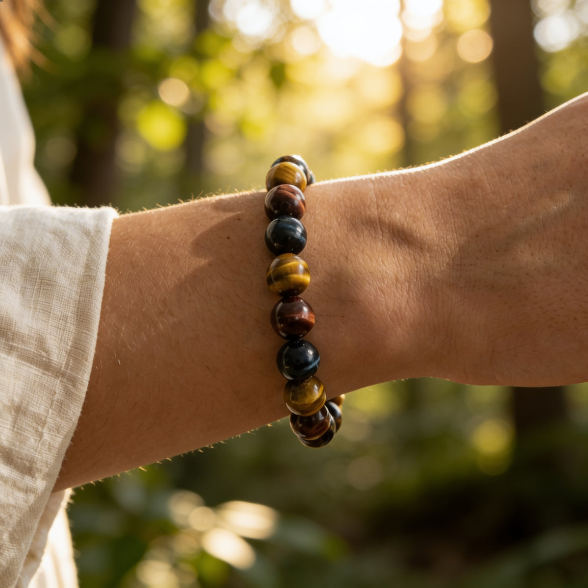 Bracelet Triple Œil — Œil de Tigre, Taureau & Faucon