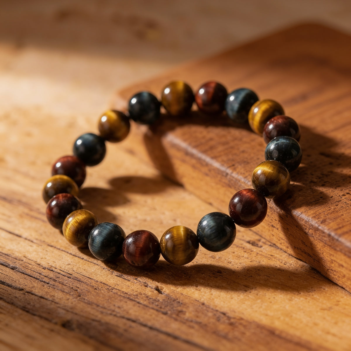 Bracelet "Oeil Multiple" en Oeil de Tigre, Oeil de Taureau & Oeil de Faucon - 6mm / 17cm - L'Arbre des Chakras