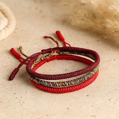 Trio Bracelets Tibétains — Chance, Équilibre & Harmonie