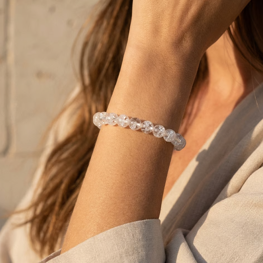 Bracelet Cristal de Roche Craquelé — Clarté & Énergie Pure