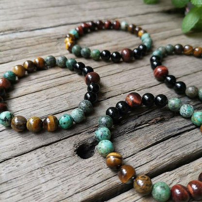 Bracelet Œil de Tigre, Œil de Taureau & Turquoise — Triple Protection